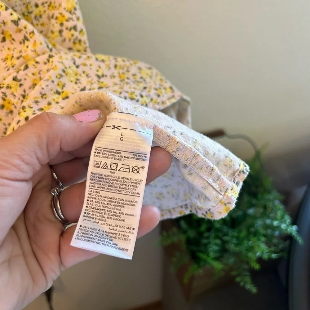 Old Navy Yellow Flower Linen-Blend Floral Mini Dress for Women Large